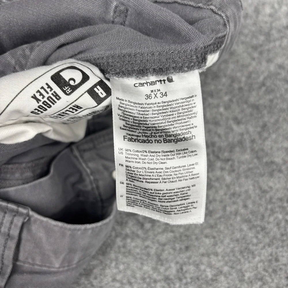 Carhartt Pants Mens 36x34 (Fits 36x32) Gray Rugged Flex Canvas Relaxed Fit Work
